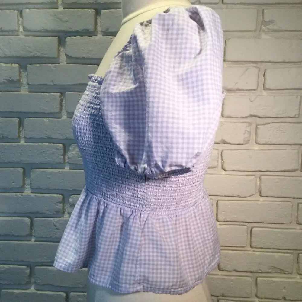 J. Crew Square-neck Smocked Gingham Crop Top M